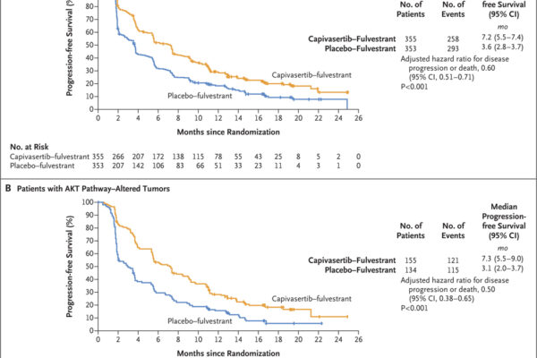 Graph: Investigator-Assessed Progression-free Survival in the Overall Population and in Patients with AKT Pathway–Altered Tumors.